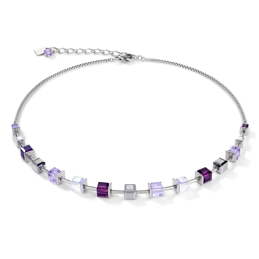 Collier GeoCUBE® Cristaux  & acier inoxydable améthyste
