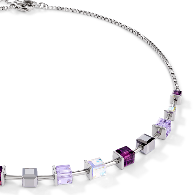 Collier GeoCUBE® Cristaux  & acier inoxydable améthyste