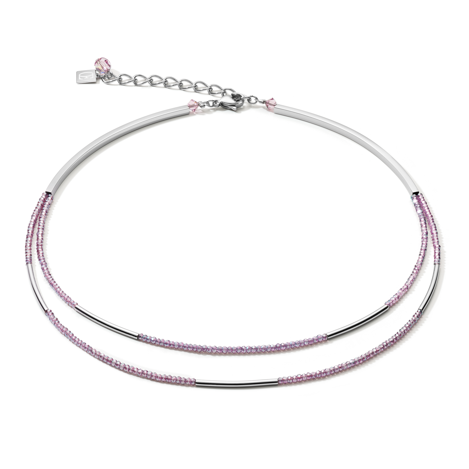 Collier Cascade small acier inoxydable & verre lilas