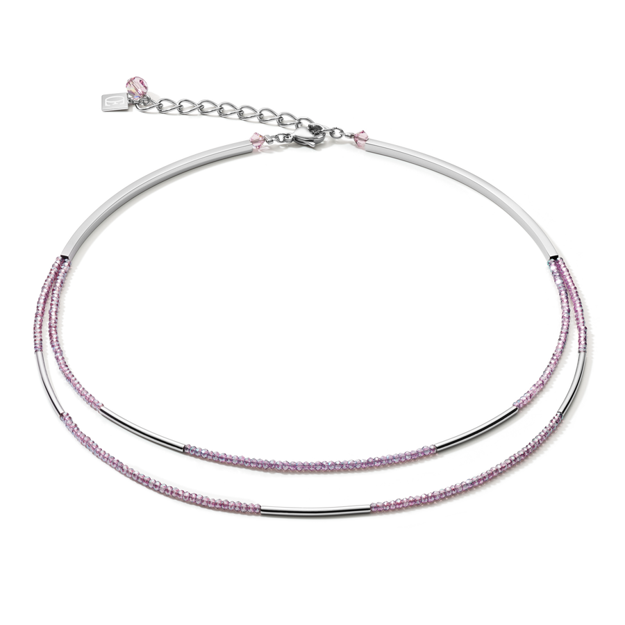 Collier Cascade small acier inoxydable & verre lilas