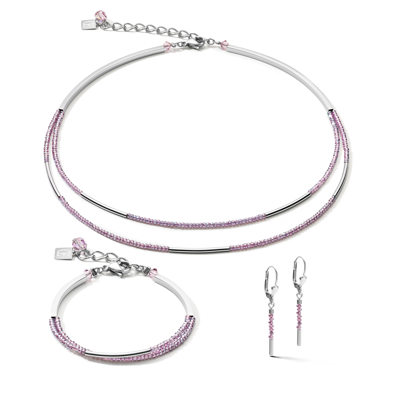 Collier Cascade small acier inoxydable & verre lilas