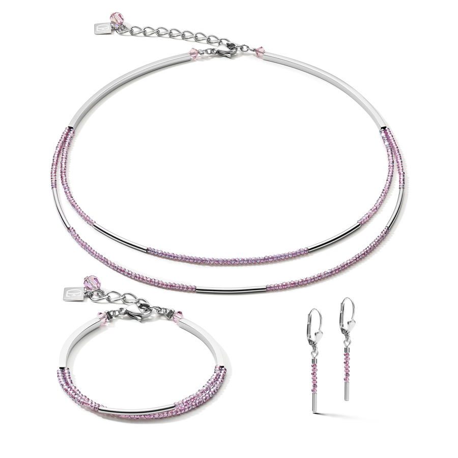 Collier Cascade small acier inoxydable & verre lilas