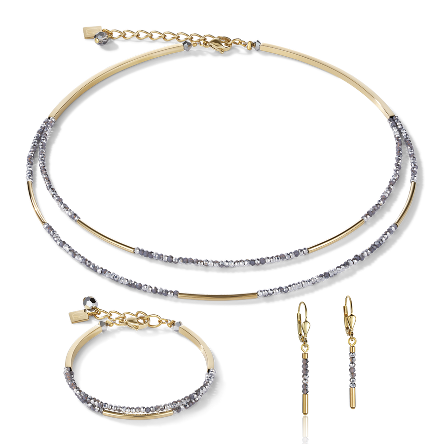 Boucles d'oreille Cascade small acier inoxydable or & verre argent