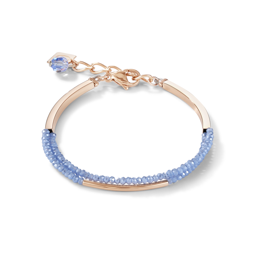 Bracelet Cascade small acier inoxydable or rose & verre bleu clair