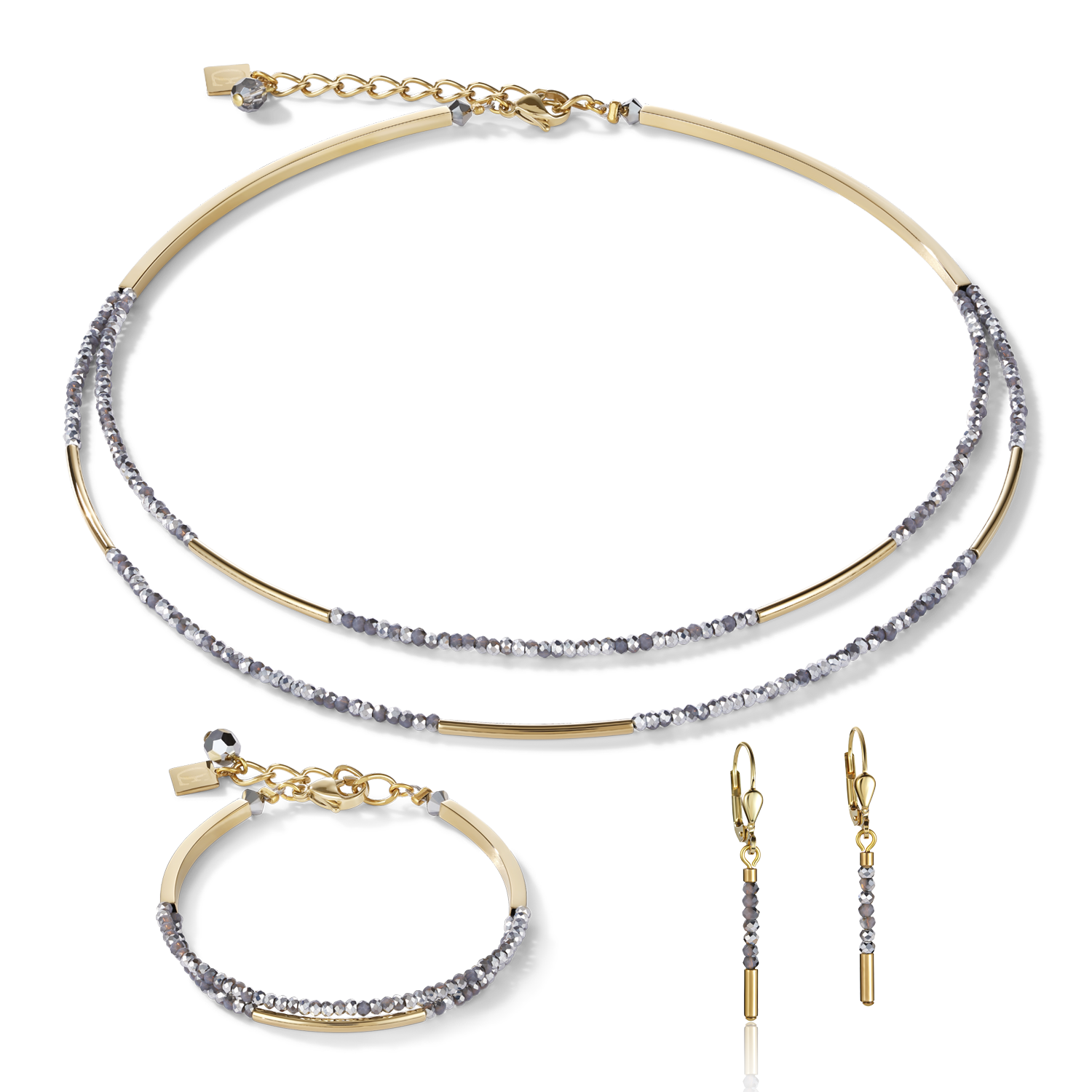 Bracelet Cascade small acier inoxydable or & verre argent