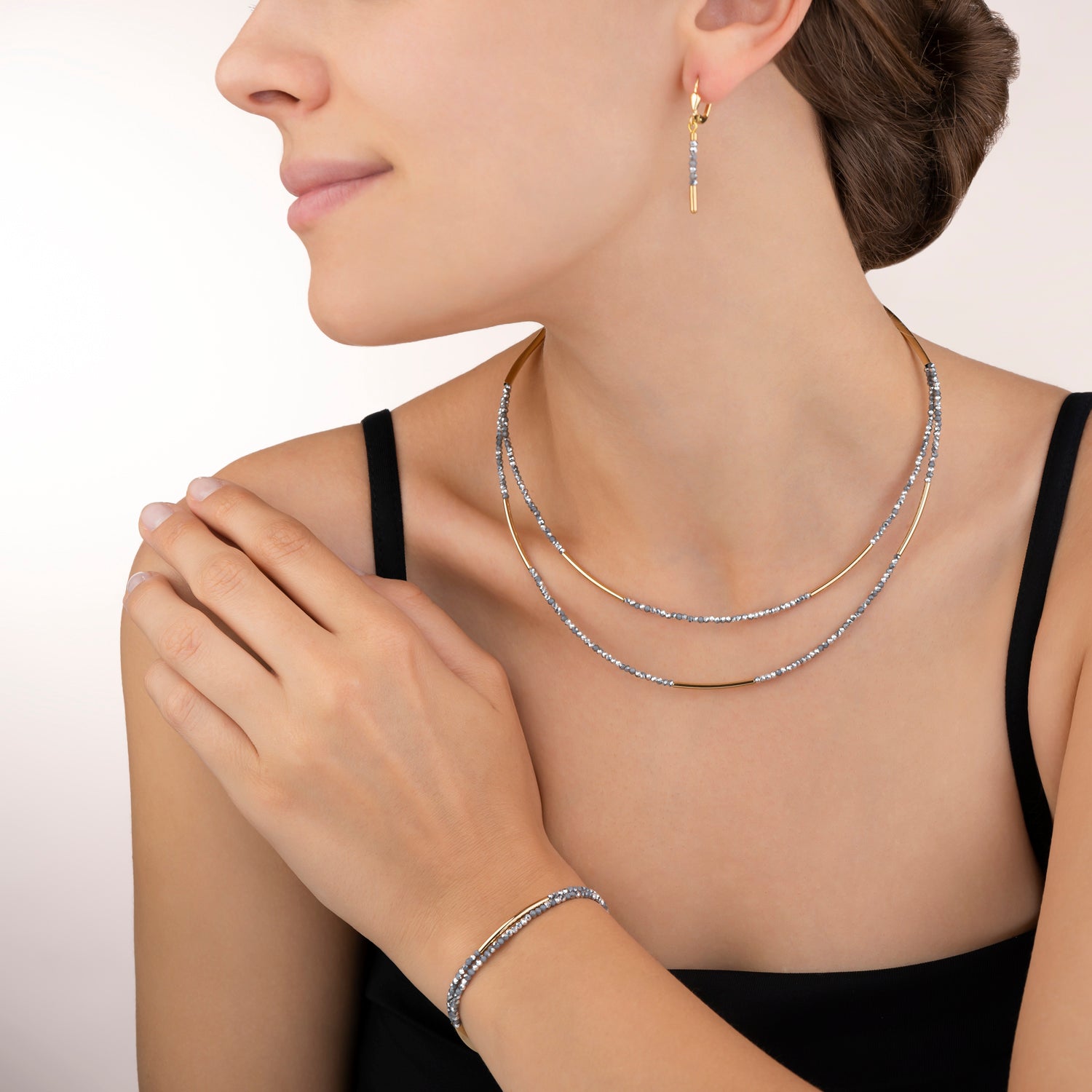 Bracelet Cascade small acier inoxydable or & verre argent