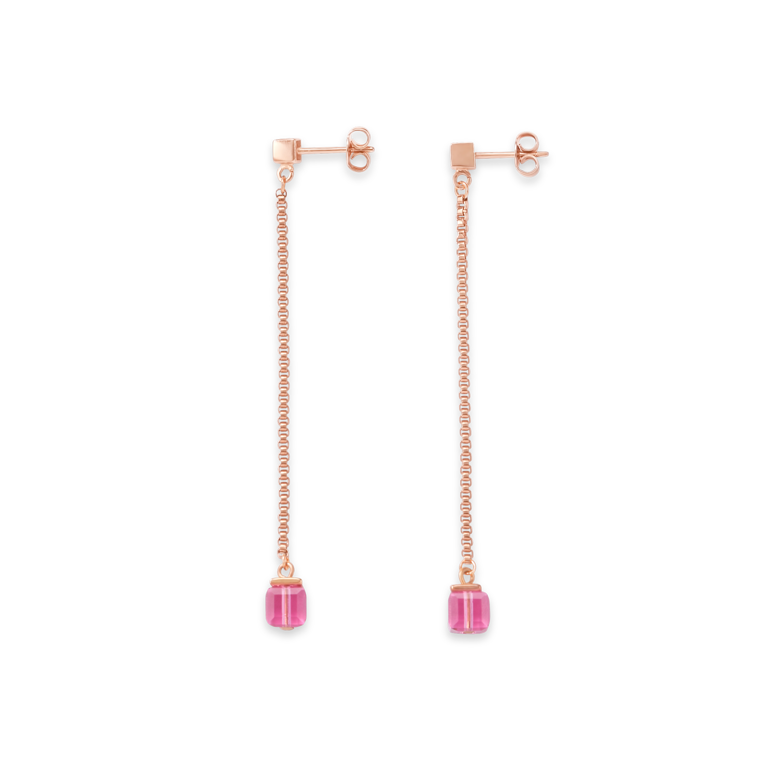 Boucles d'oreille acier inoxydable or rose & Cristaux rose