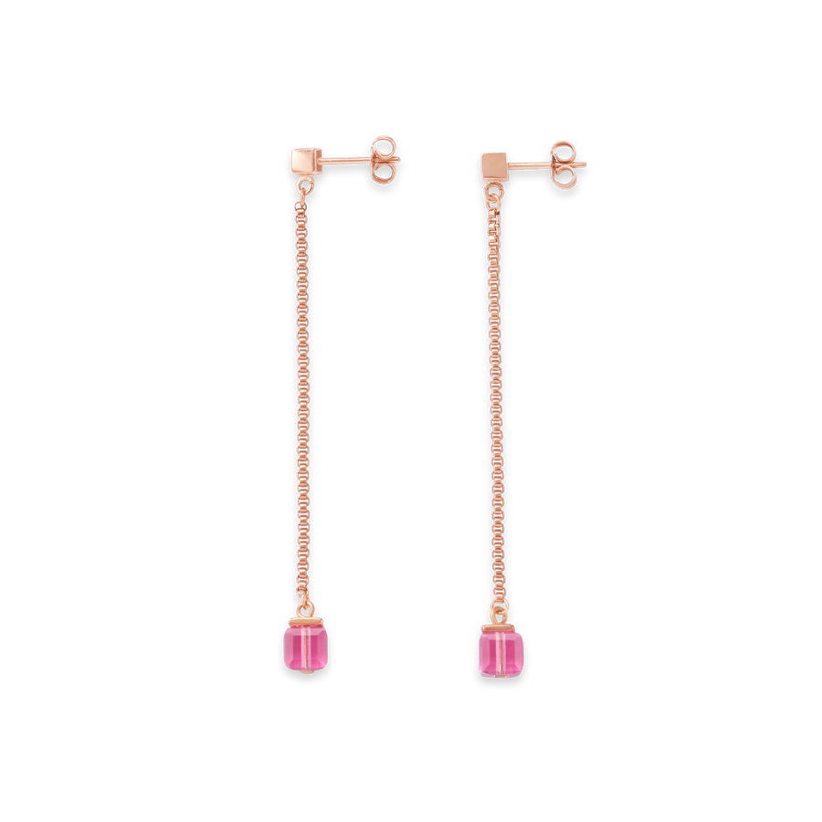 Boucles d'oreille acier inoxydable or rose & Cristaux rose