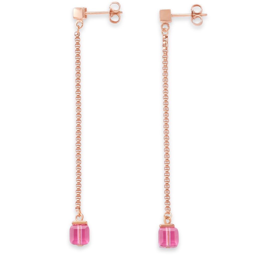 Boucles d'oreille acier inoxydable or rose & Cristaux rose