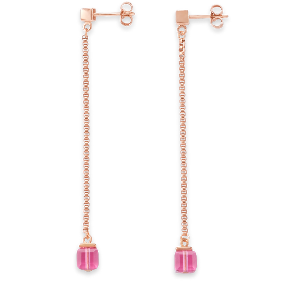 Boucles d'oreille acier inoxydable or rose & Cristaux rose