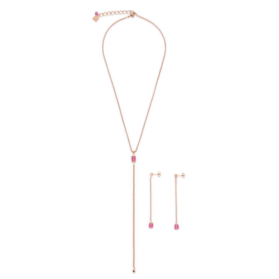 Boucles d'oreille acier inoxydable or rose & Cristaux rose