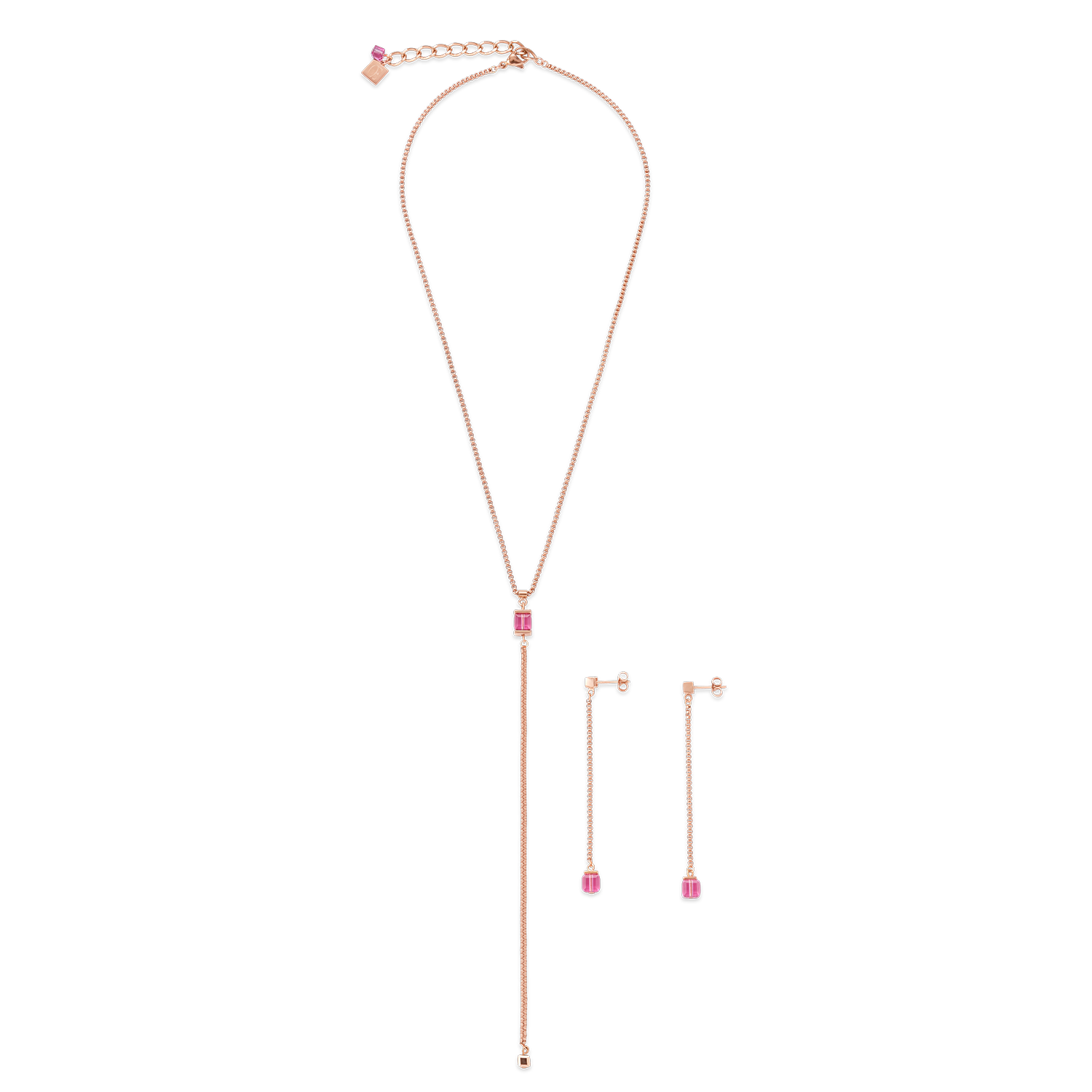 Boucles d'oreille acier inoxydable or rose & Cristaux rose