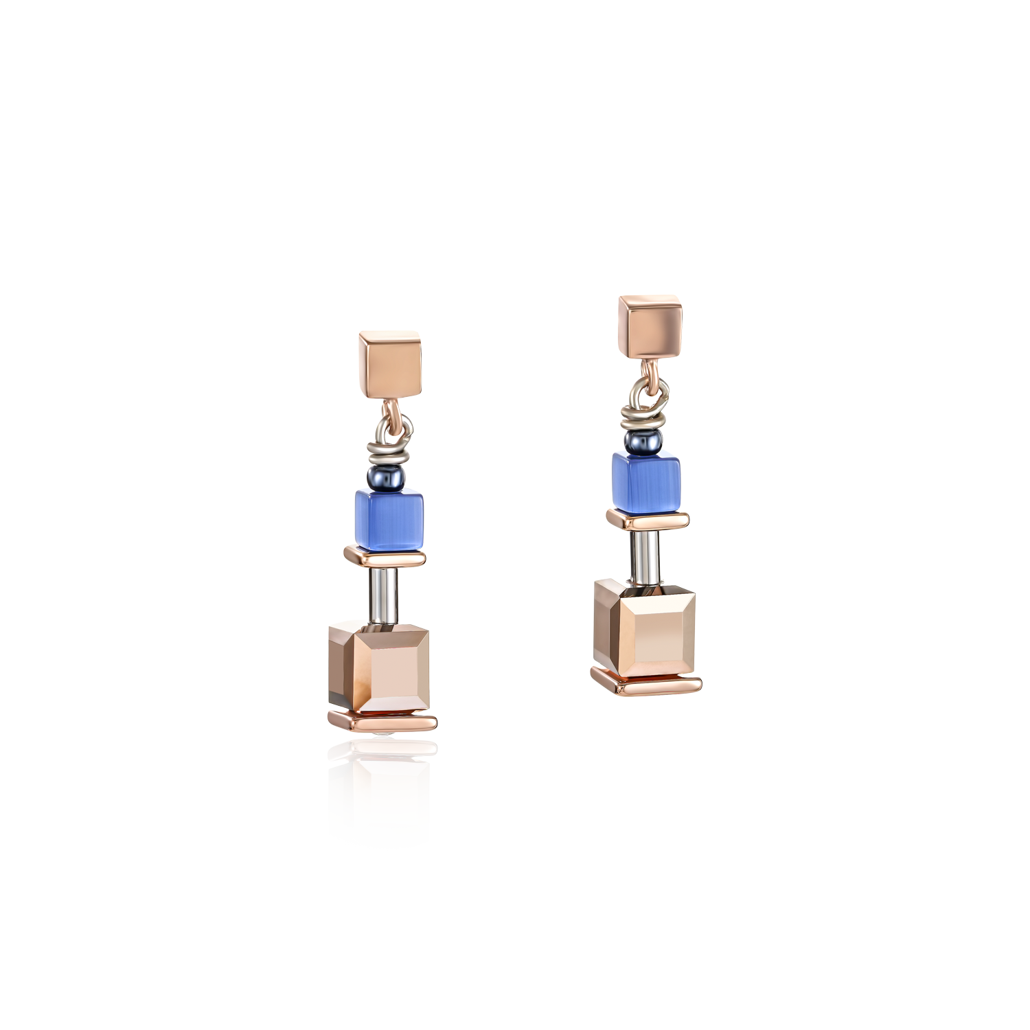 Boucles d'oreille GeoCUBE® bleu-or rose