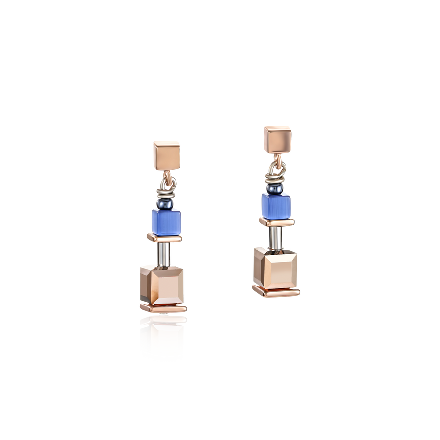 Boucles d'oreille GeoCUBE® bleu-or rose