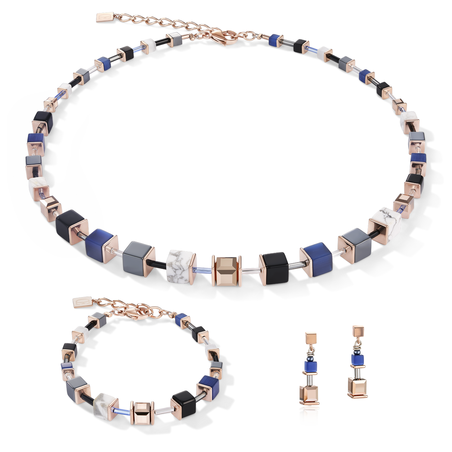 Boucles d'oreille GeoCUBE® bleu-or rose