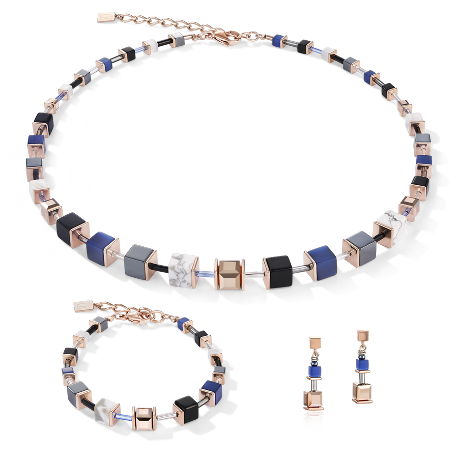 Boucles d'oreille GeoCUBE® bleu-or rose