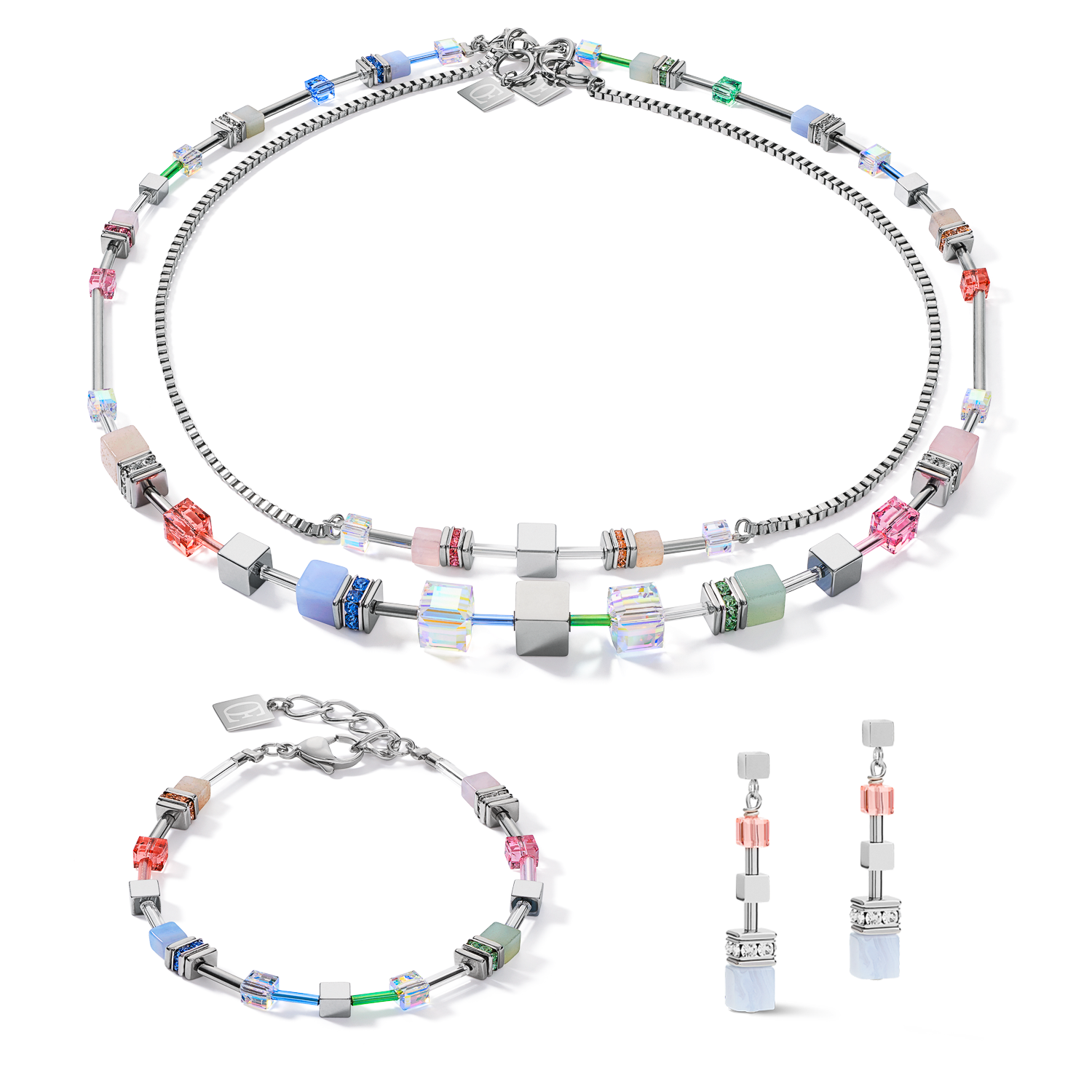 Collier GeoCUBE® Multitask 4-in1 summer multi pastel argent