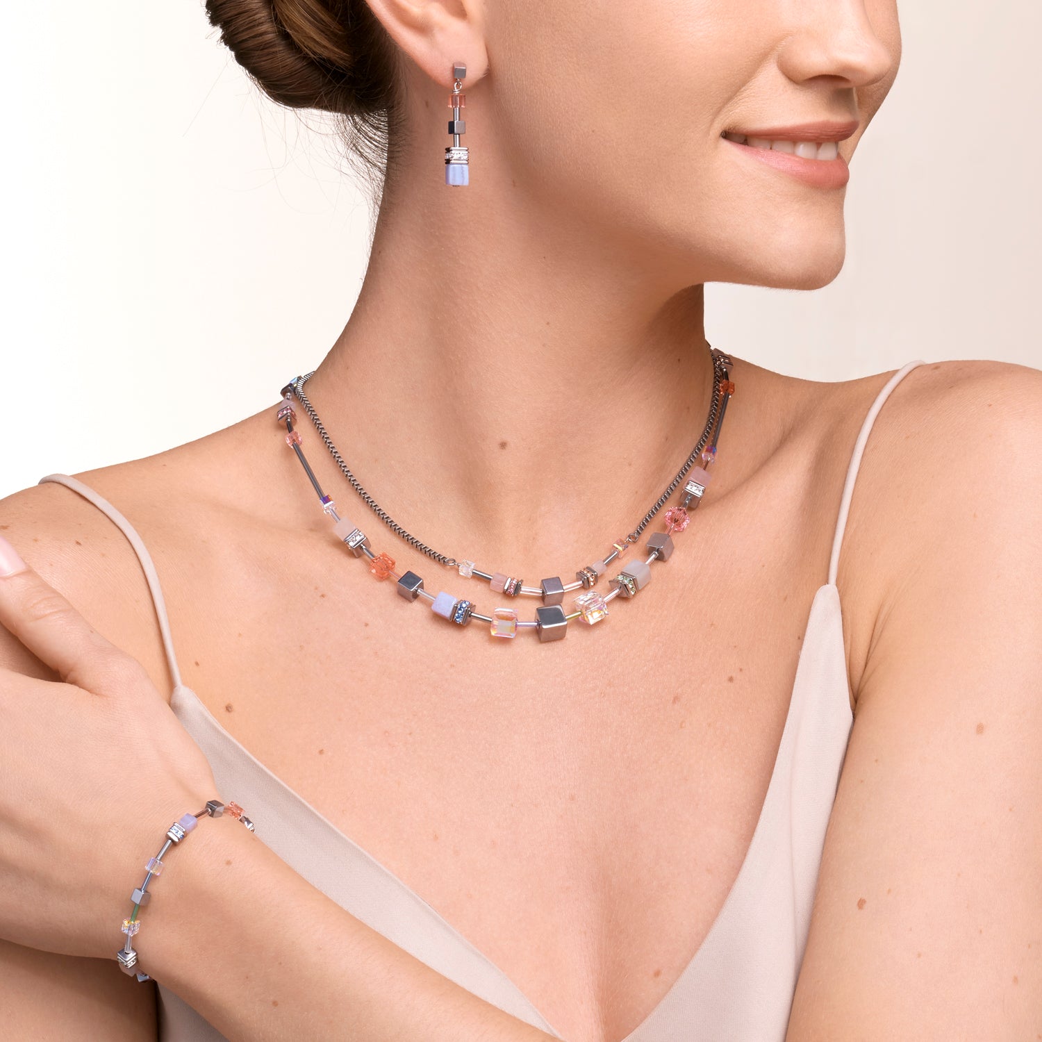 Collier GeoCUBE® Multitask 4-in1 summer multi pastel argent