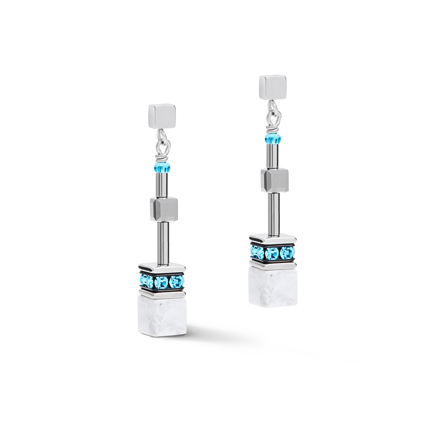 Boucles d'oreille GeoCUBE® medium aqua-blanc
