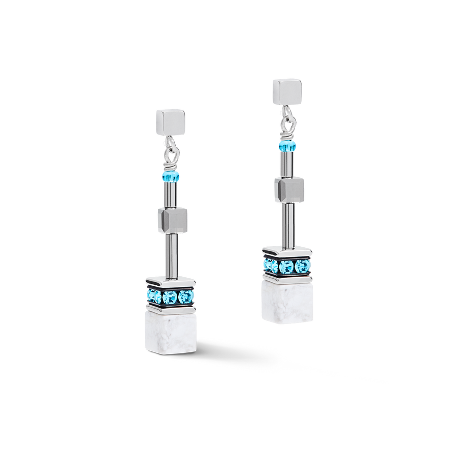 Boucles d'oreille GeoCUBE® medium aqua-blanc