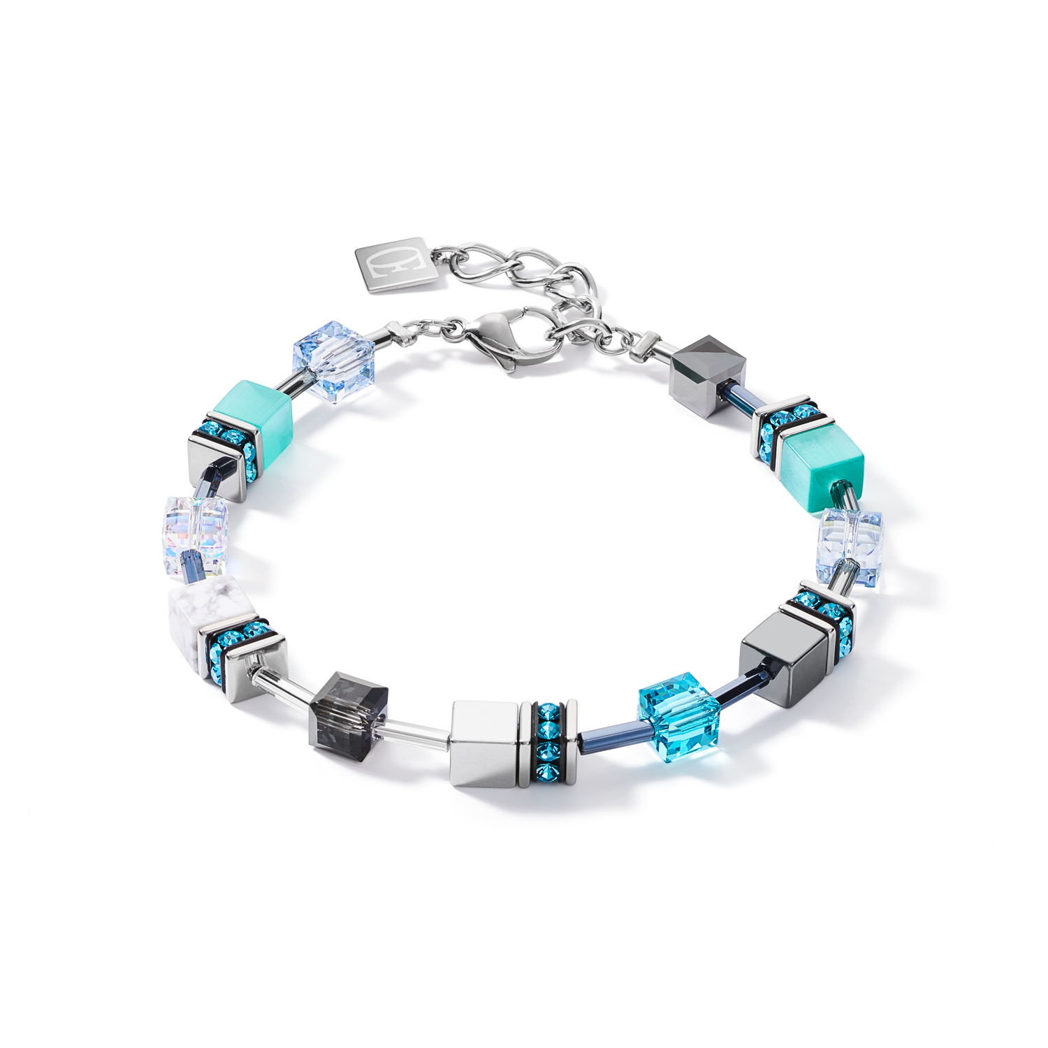 Bracelet GeoCUBE® medium aqua-blanc
