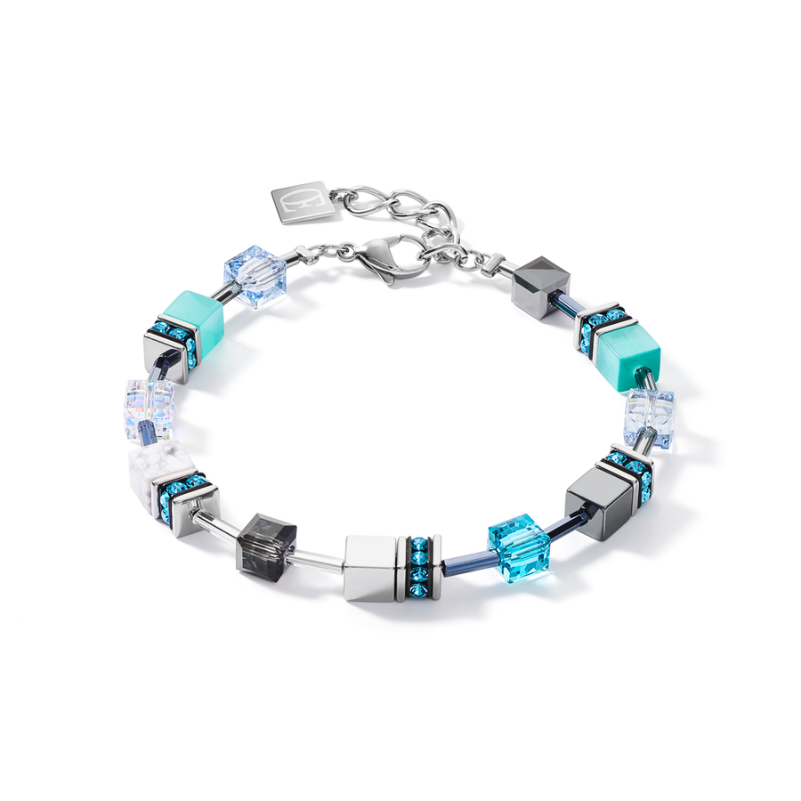 Bracelet GeoCUBE® medium aqua-blanc
