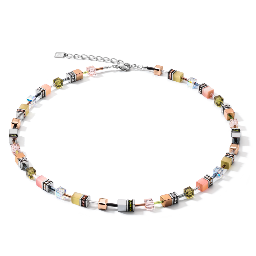 Collier GeoCUBE® medium olive-pêche