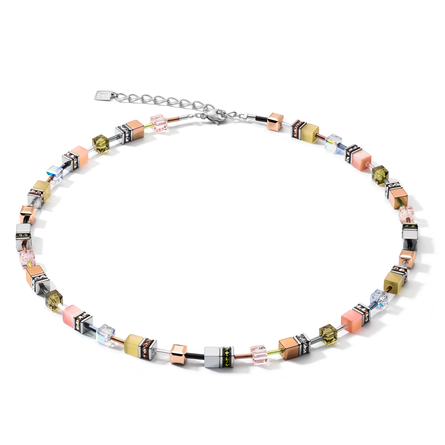 Collier GeoCUBE® medium olive-pêche