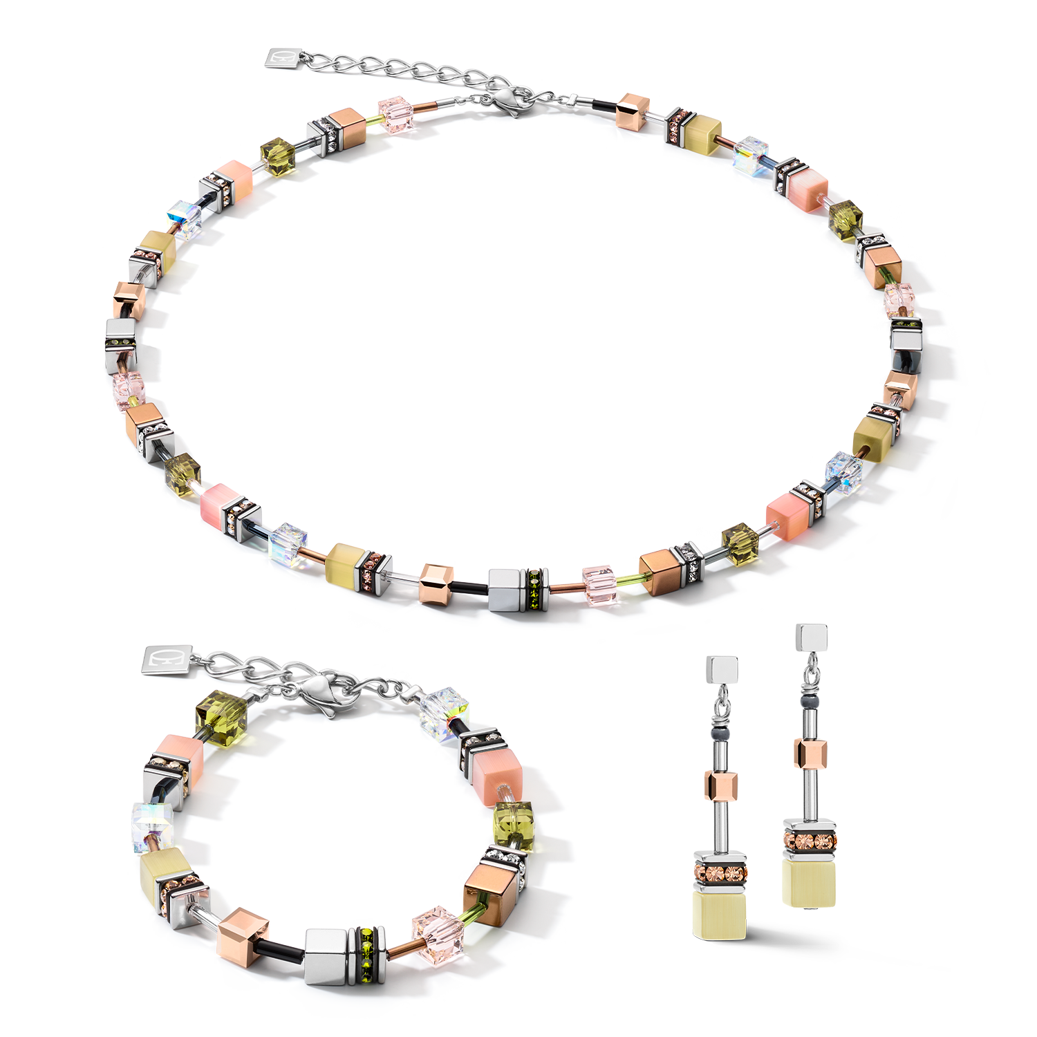 Collier GeoCUBE® medium olive-pêche