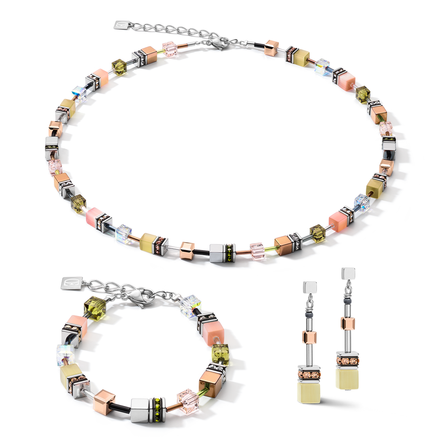 Collier GeoCUBE® medium olive-pêche