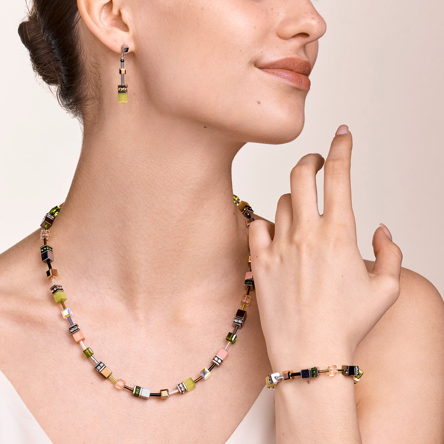 Collier GeoCUBE® medium olive-pêche