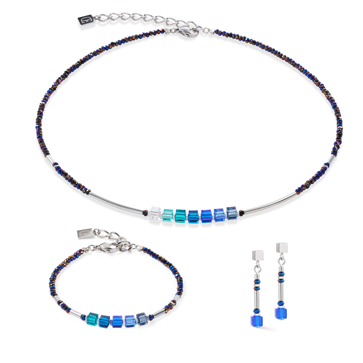 Collier Cube Story Minimalistic Sparkling bleu