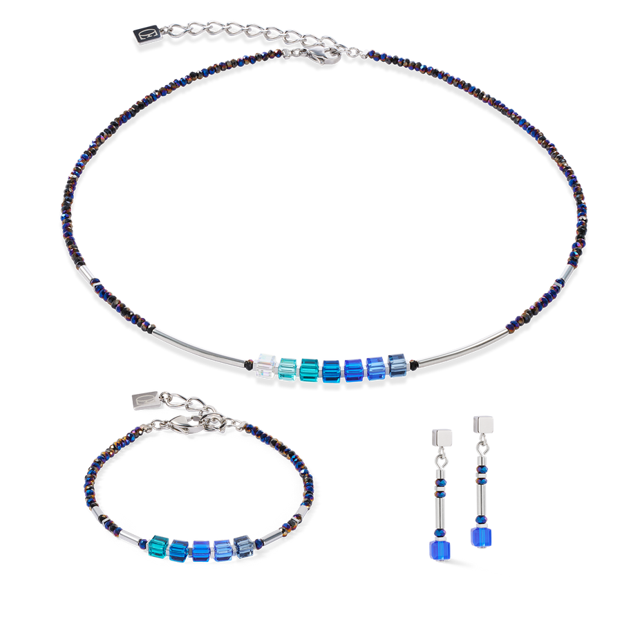 Collier Cube Story Minimalistic Sparkling bleu