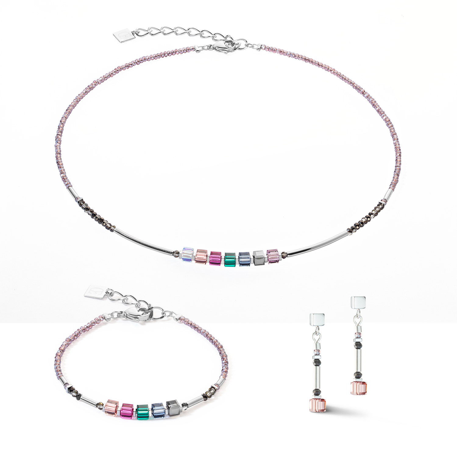 Collier Cube Story Minimalistic Sparkling Multicolour Art Nouveau