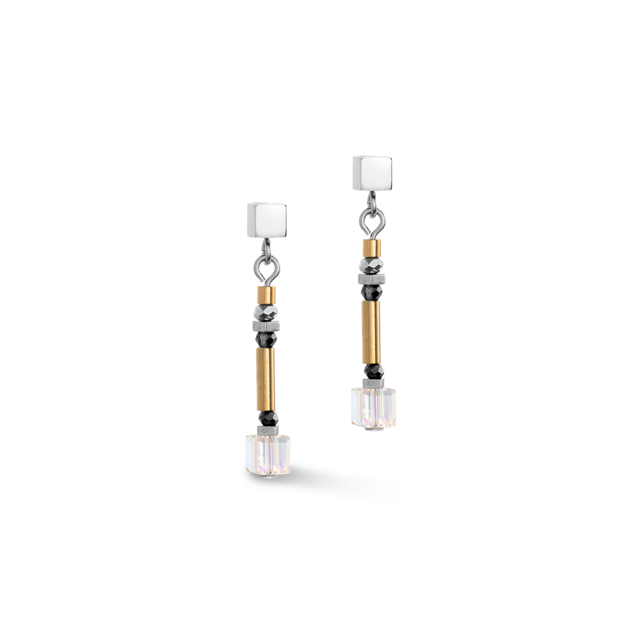 Boucles d'oreille Cube Story Minimalistic Sparkling gris or