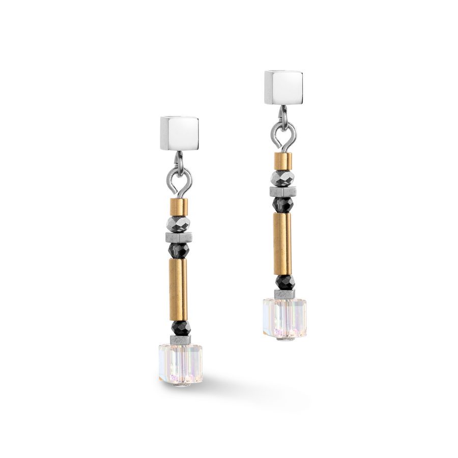 Boucles d'oreille Cube Story Minimalistic Sparkling gris or