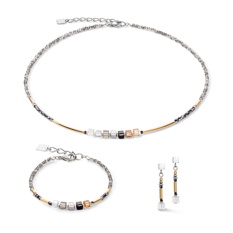 Boucles d'oreille Cube Story Minimalistic Sparkling gris or