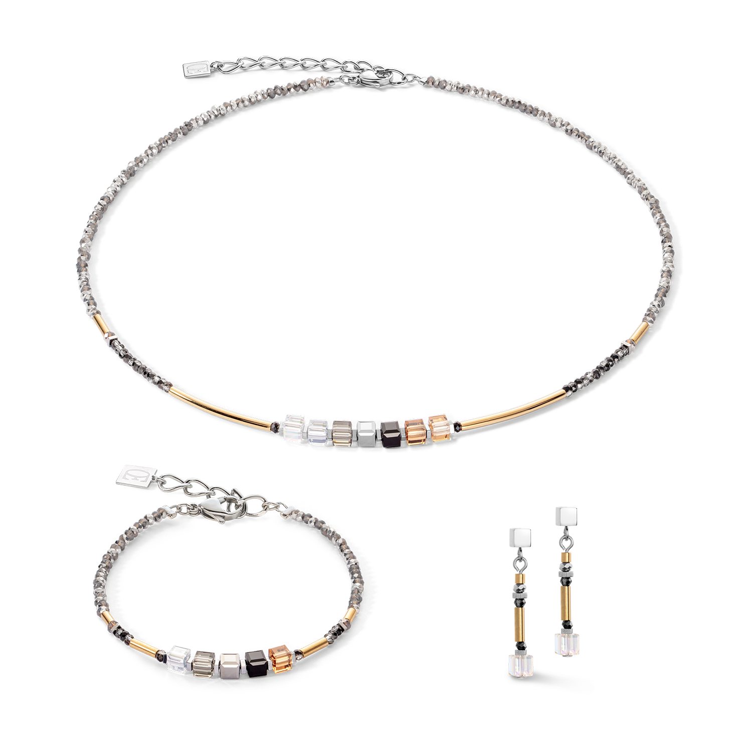 Boucles d'oreille Cube Story Minimalistic Sparkling gris or