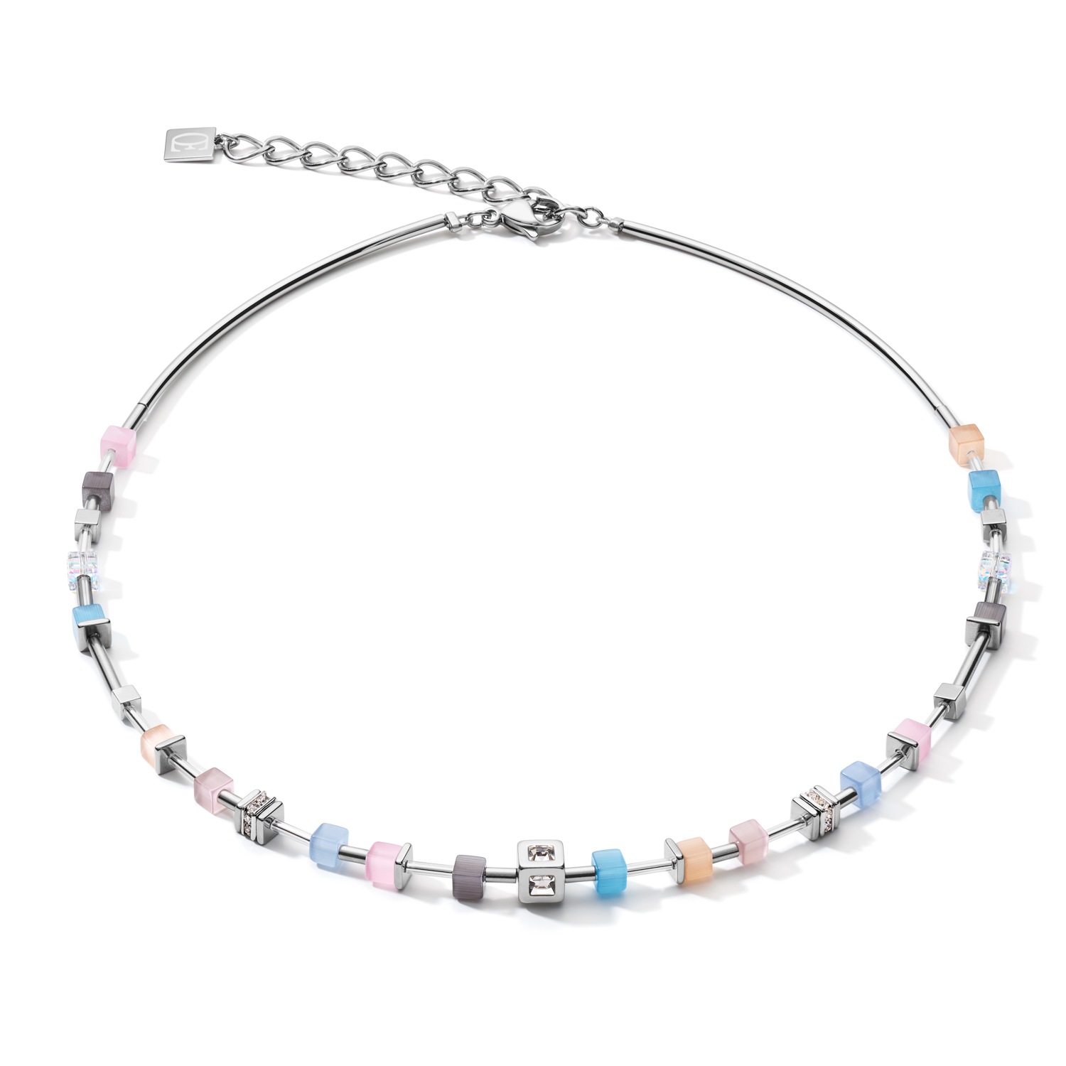 Collier GeoCUBE® fin bleu-rose pastel