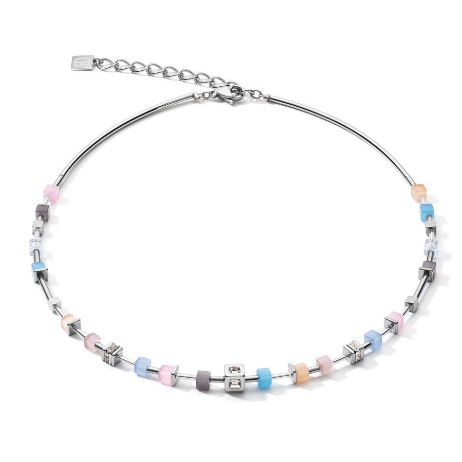 Collier GeoCUBE® fin bleu-rose pastel