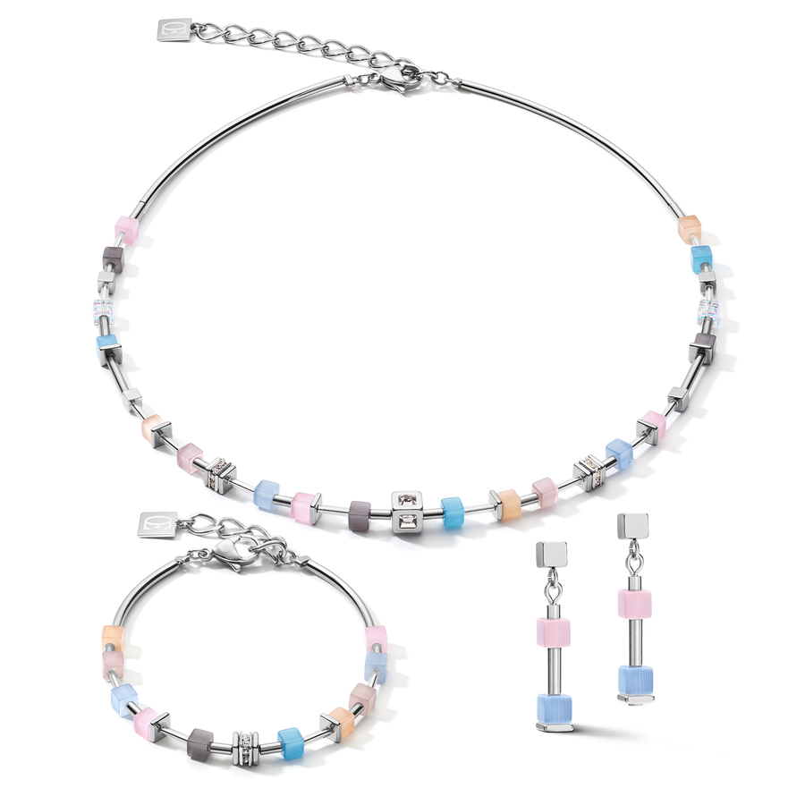 Collier GeoCUBE® fin bleu-rose pastel