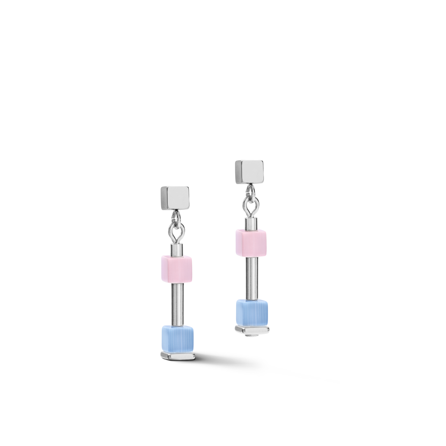 Boucles d'oreille GeoCUBE® fin bleu-rose pastel