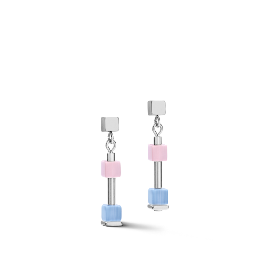 Boucles d'oreille GeoCUBE® fin bleu-rose pastel