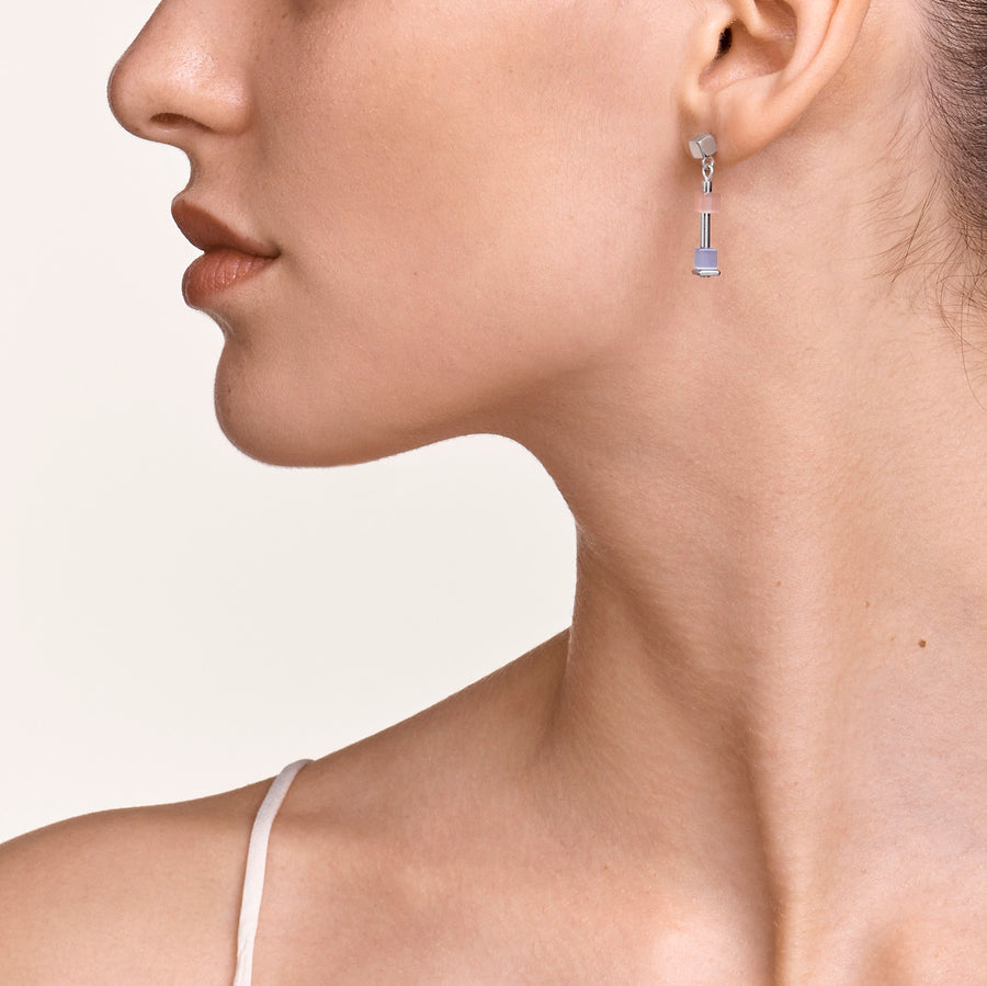 Boucles d'oreille GeoCUBE® fin bleu-rose pastel