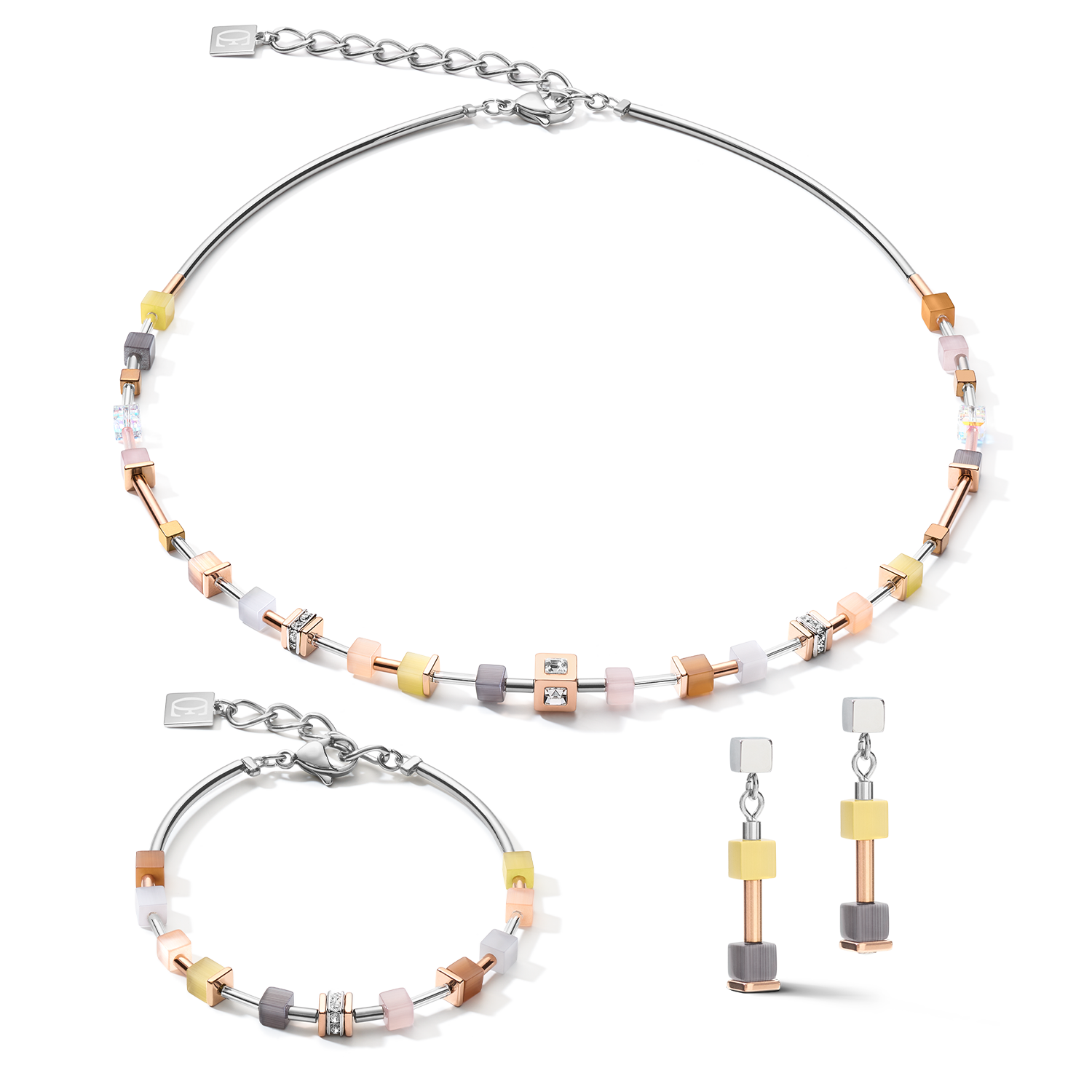 Boucles d'oreille GeoCUBE® fin beige-olive pastel