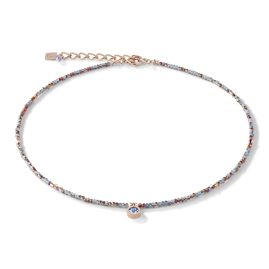 Collier small crystal or rose & bleu claire