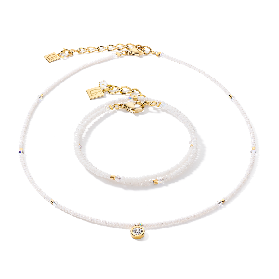 Collier small crystal or & blanc
