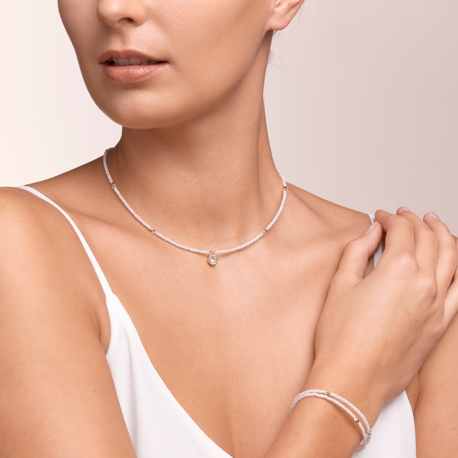 Collier small crystal or & blanc