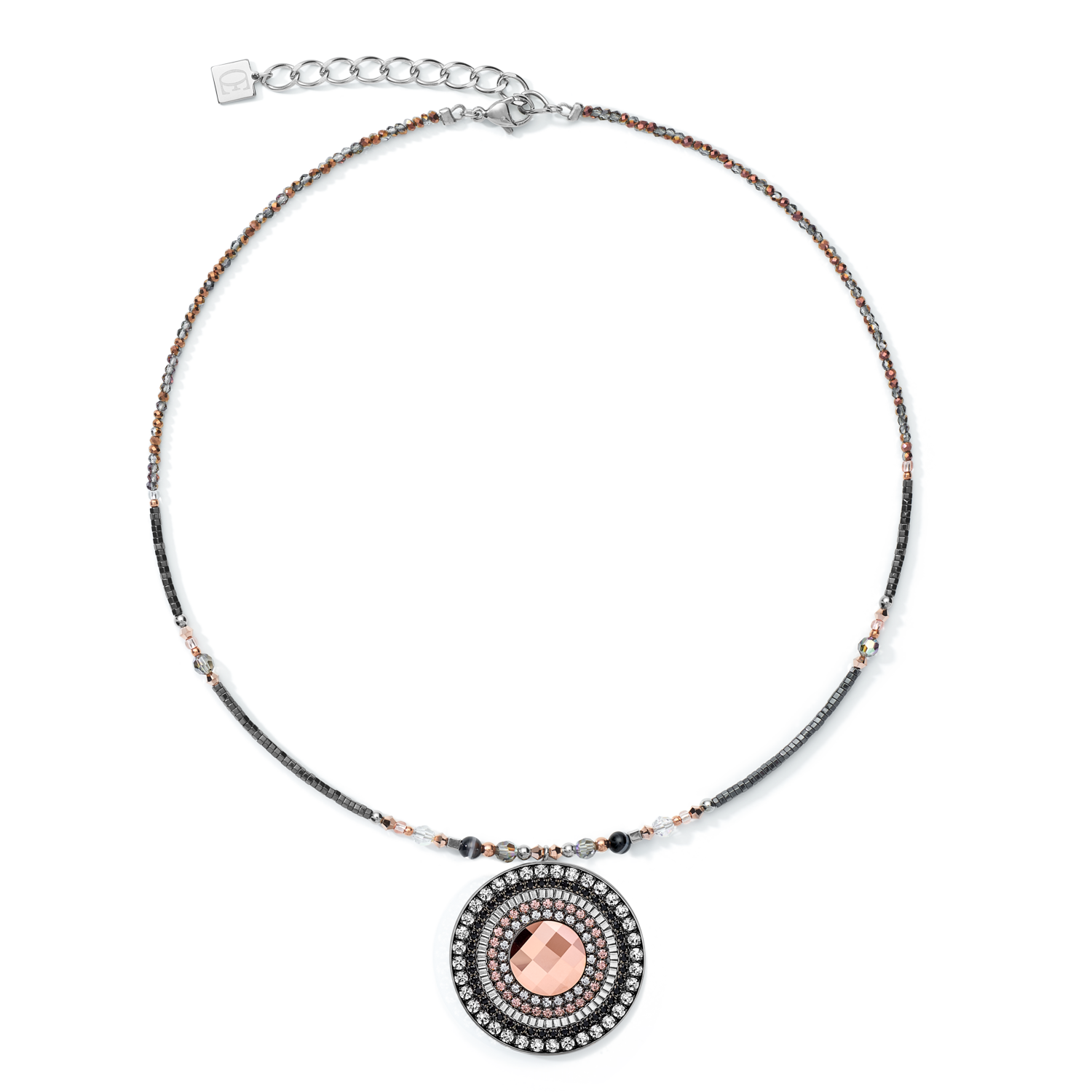 Collier Amulette small Cristaux & onyx rayé gris-cristal