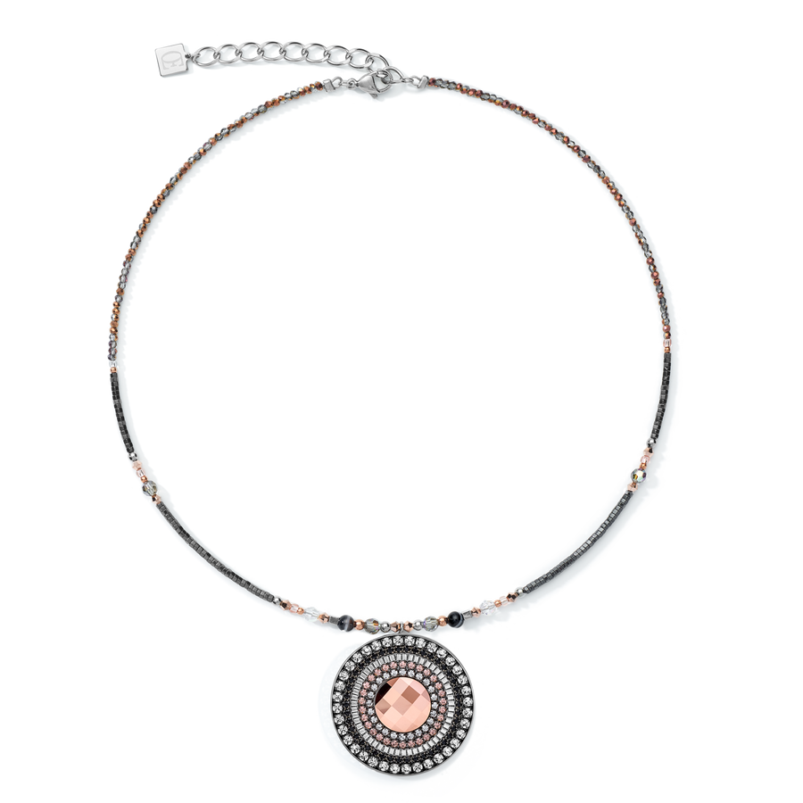 Collier Amulette small Cristaux & onyx rayé gris-cristal